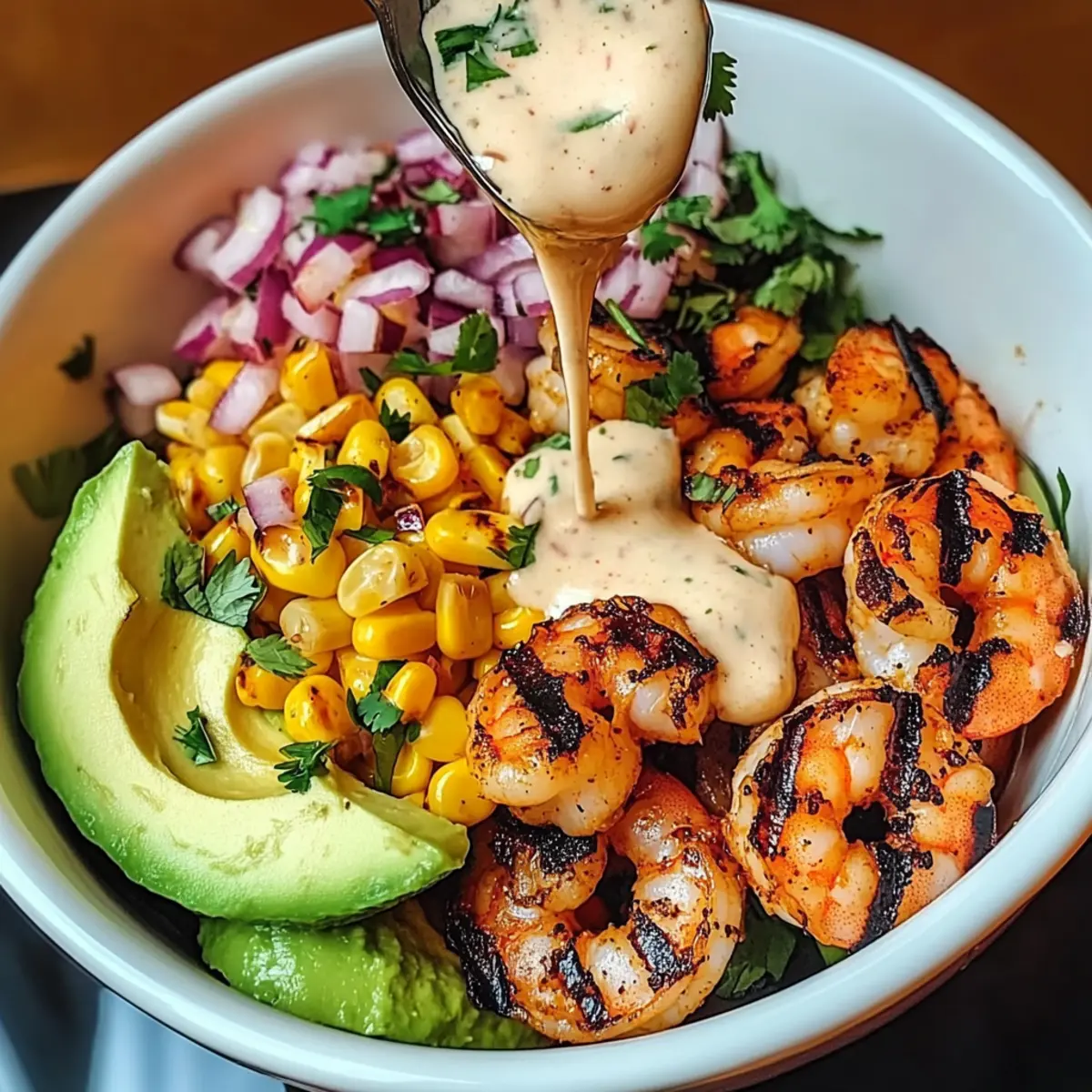 Grilled Shrimp Bowl with Corn Salsa & Creamy Sauce Bliss