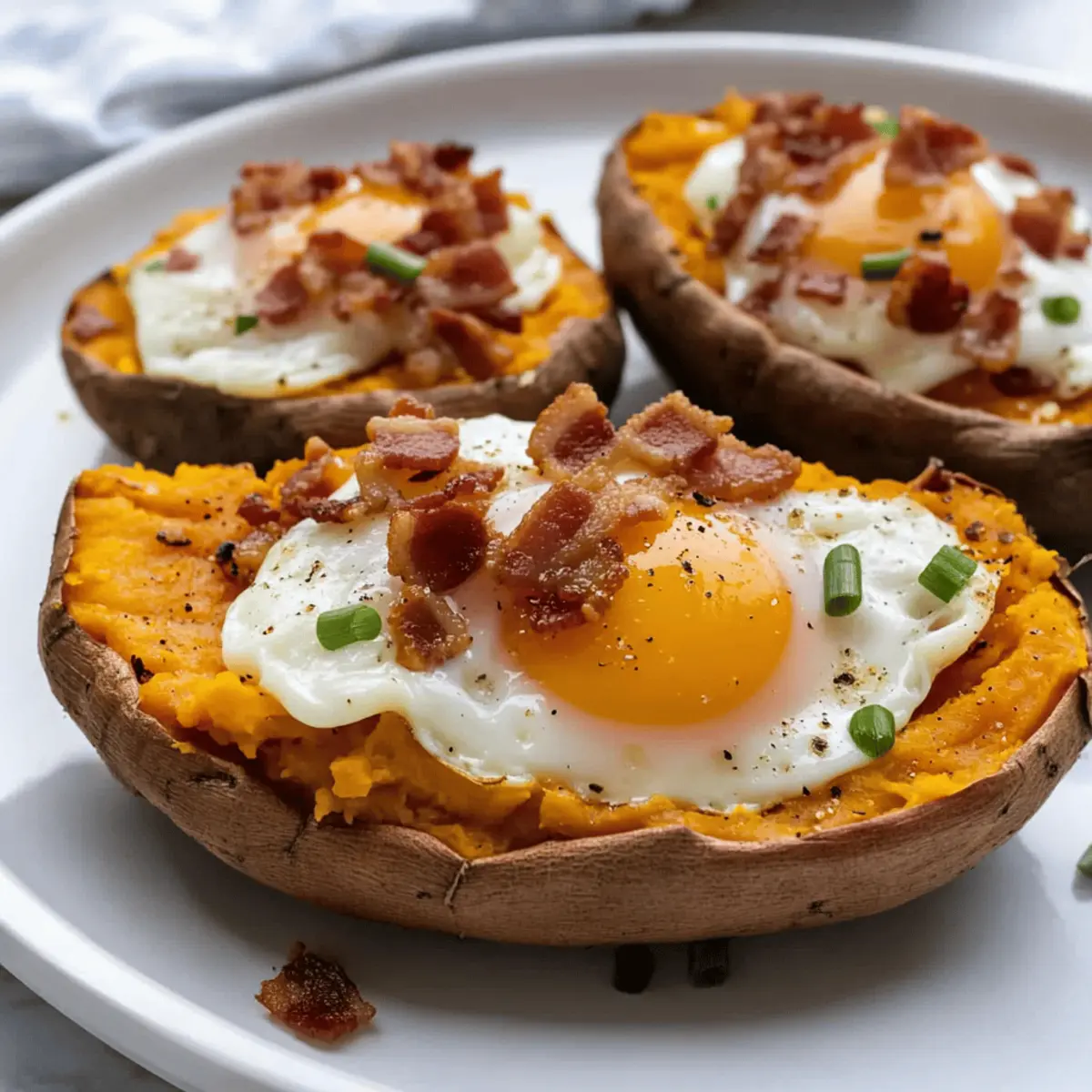 Delicious Breakfast Sweet Potatoes Loaded with Bacon & Eggs