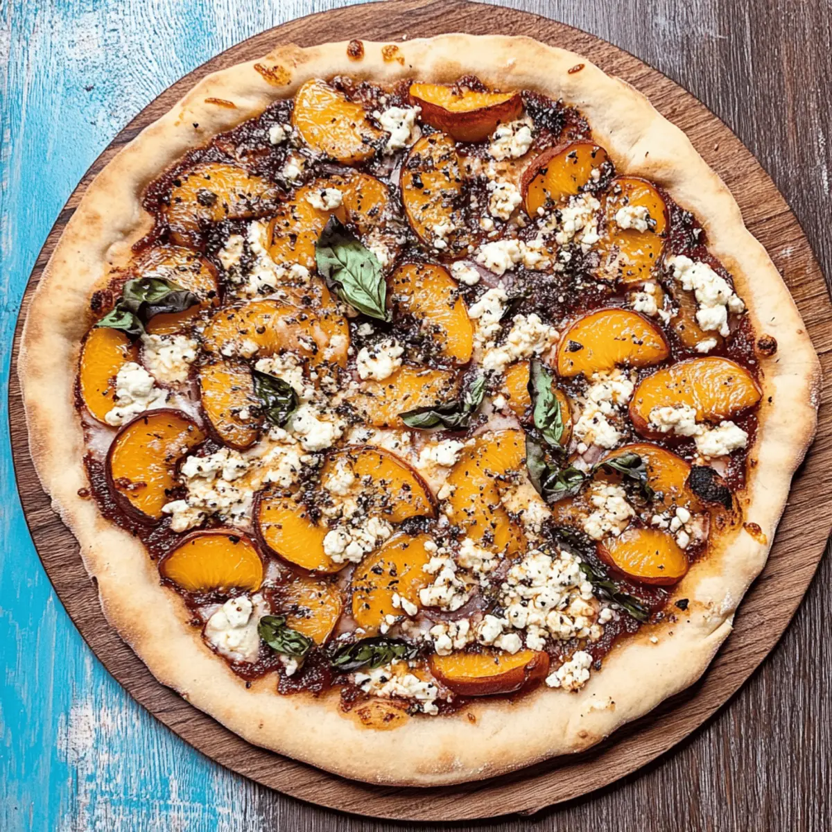 Peachy Pizza with Goat Cheese, Basil, and Gorgonzola Bliss