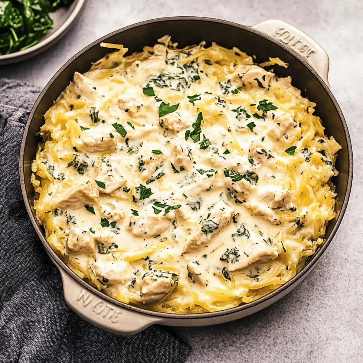 Creamy Chicken and Spinach Spaghetti Squash Alfredo Delight