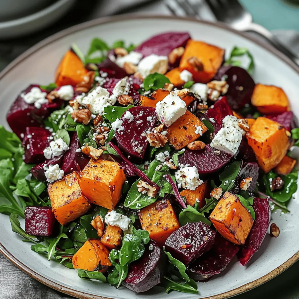 Creamy Roasted Beet Salad with Sweet Potato & Feta Delight