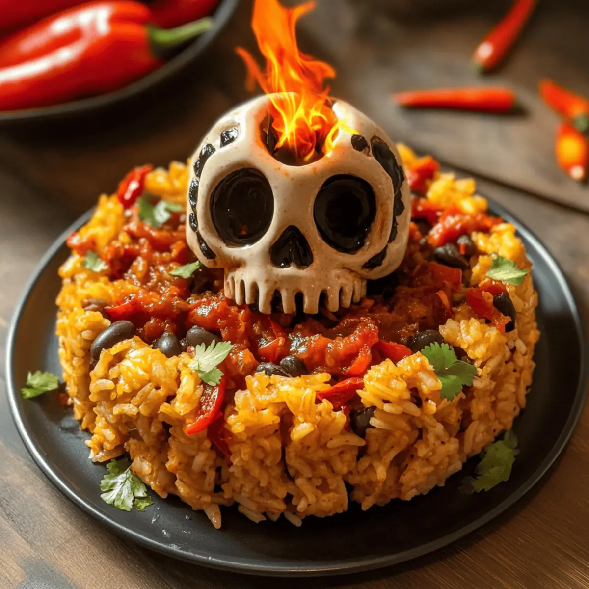 Inferno Rice Ring with Flaming Skull Salsa: Spooky and Tasty!