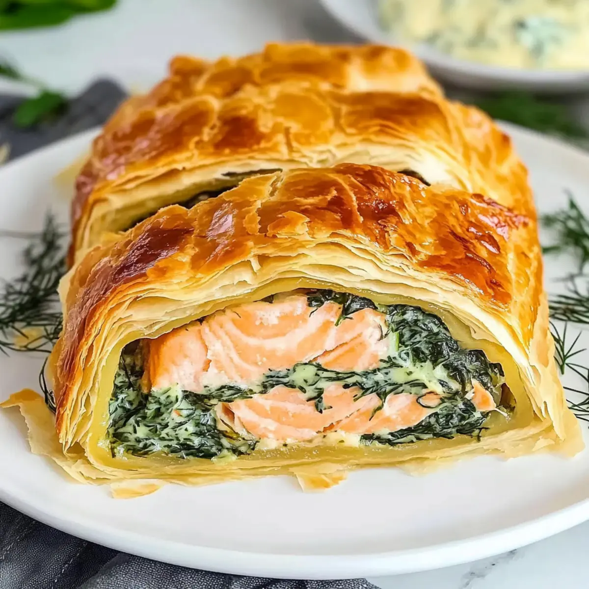 Savory Salmon Wellington with Creamy Spinach Delight