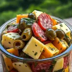 Marinated Cheese Appetizer with Salami & Pickles