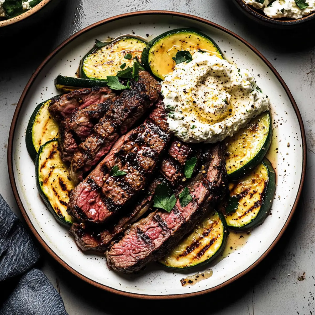 Grilled Steak and Zucchini with Creamy Whipped Feta Delight