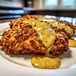 Pretzel Chicken with Mustard-Cheddar Sauce