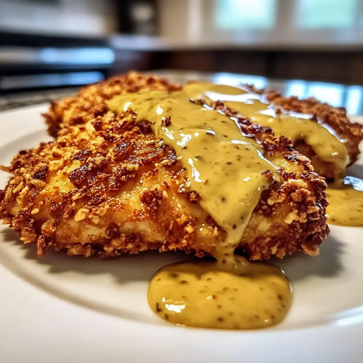 Savory Pretzel Chicken with Mustard-Cheddar Sauce Bliss