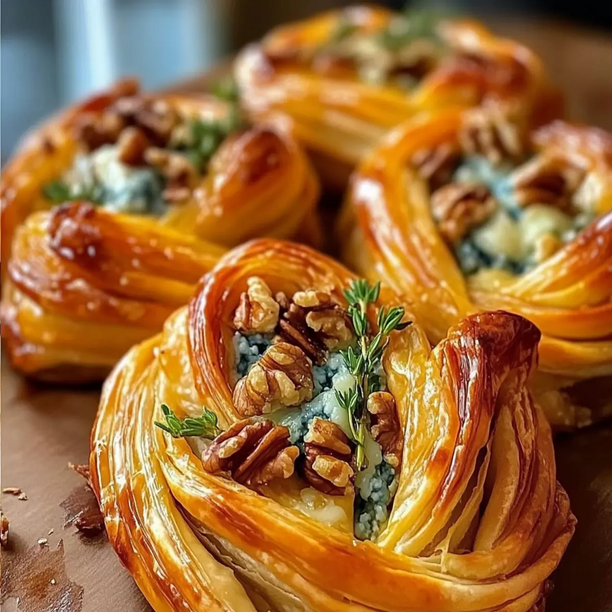 Blue Cheese, Walnut, and Thyme Pull Apart Puff Pastry Twirl Bliss