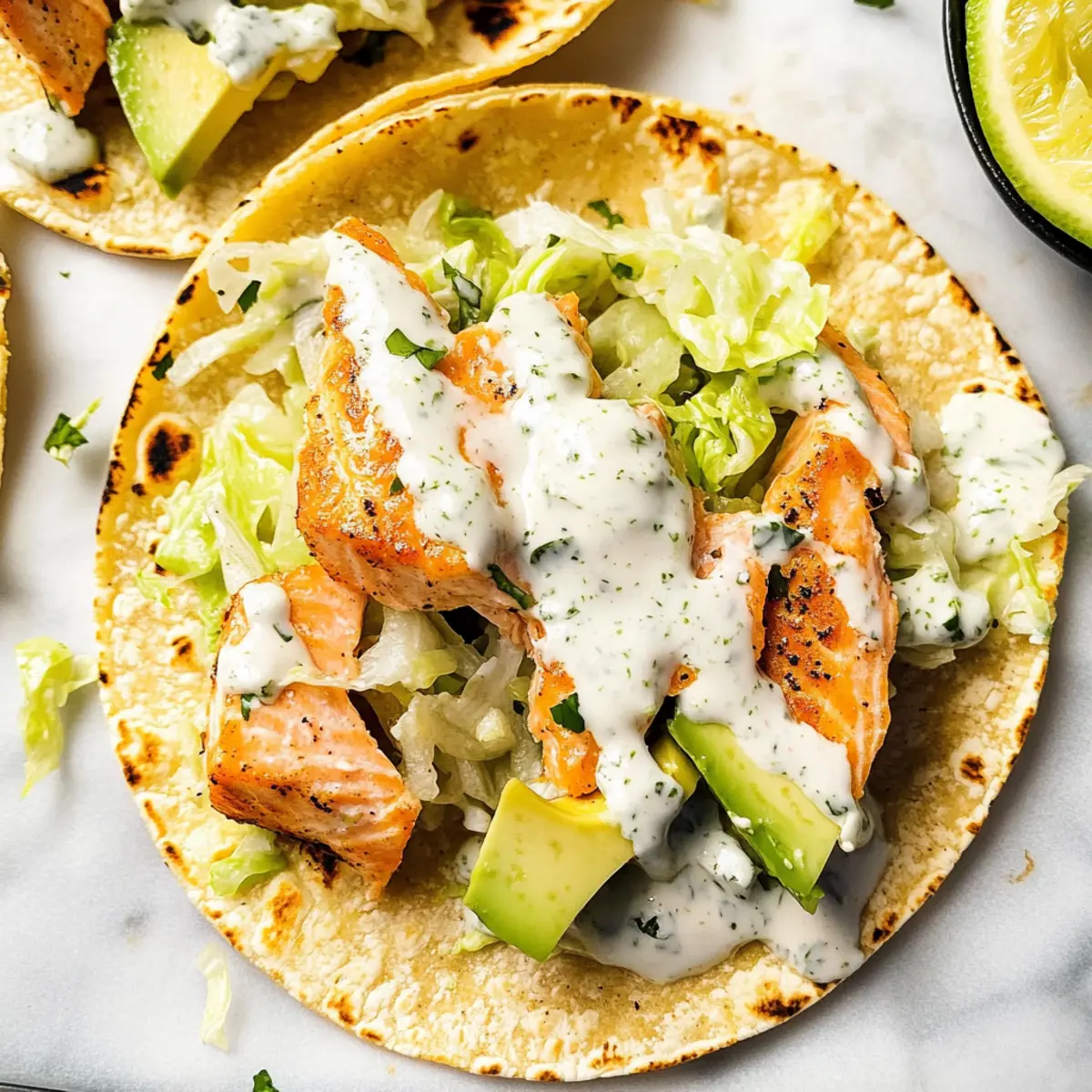 Baked Salmon Tacos with Zesty Cilantro Lime Sauce Delight