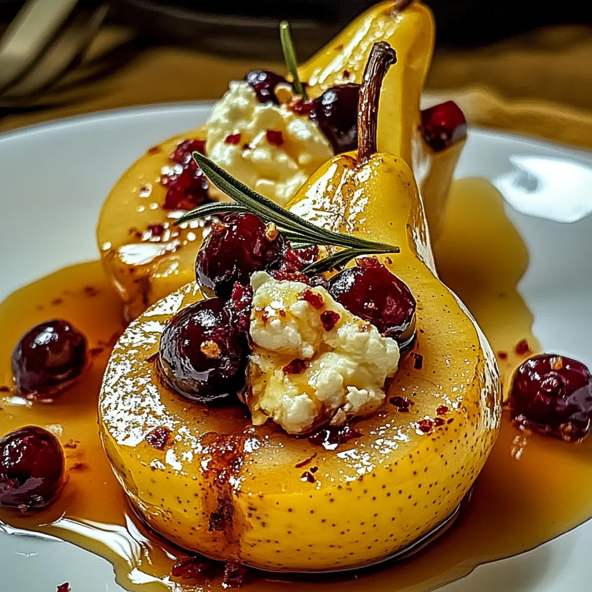 Baked Pears with Goat Cheese, Honey, and Cranberries Delight