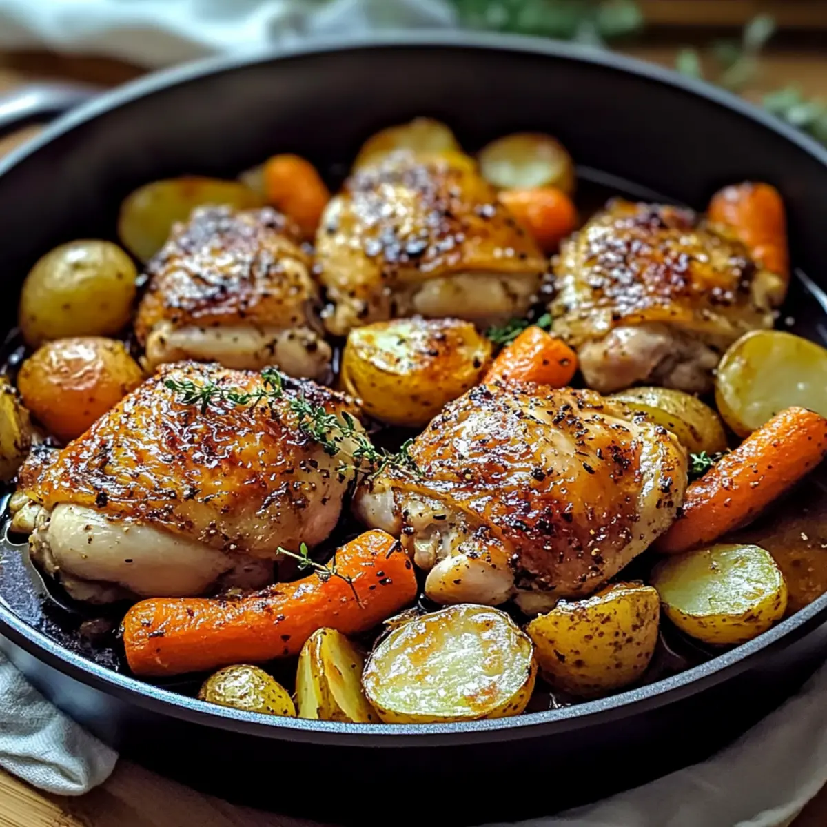 Roasted Chicken Thighs with Carrots and Potatoes in One Pan