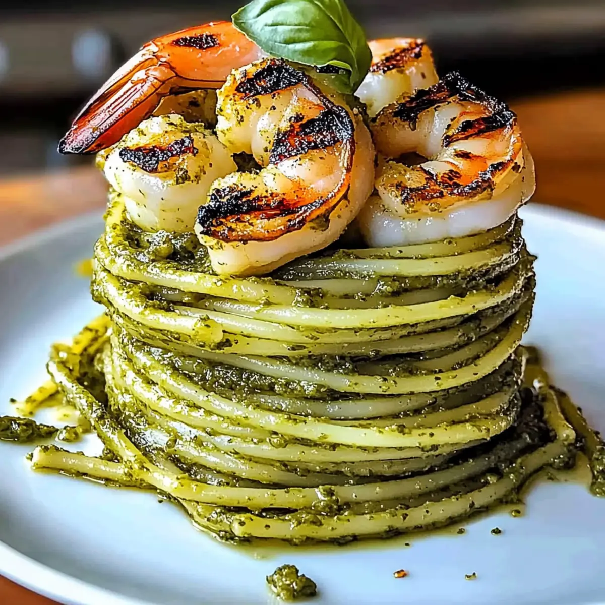 Delicious Pesto Pasta and Grilled Shrimp Stack You’ll Love