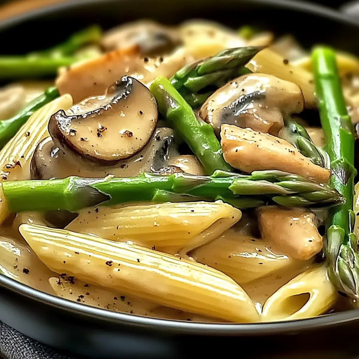 Creamy Mushroom & Asparagus Chicken Penne in 30 Minutes