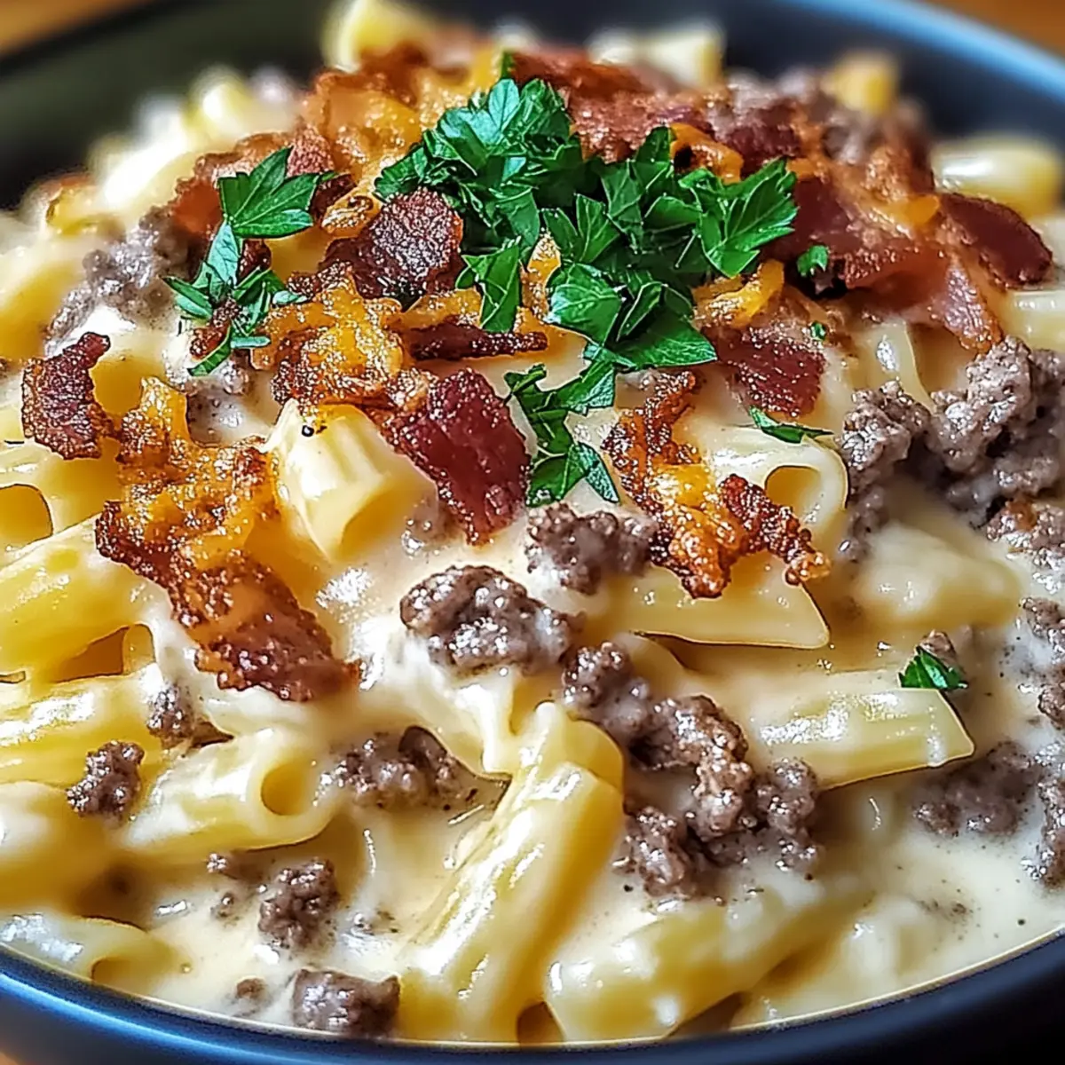 Loaded Bacon Cheeseburger Alfredo Pasta for Ultimate Comfort