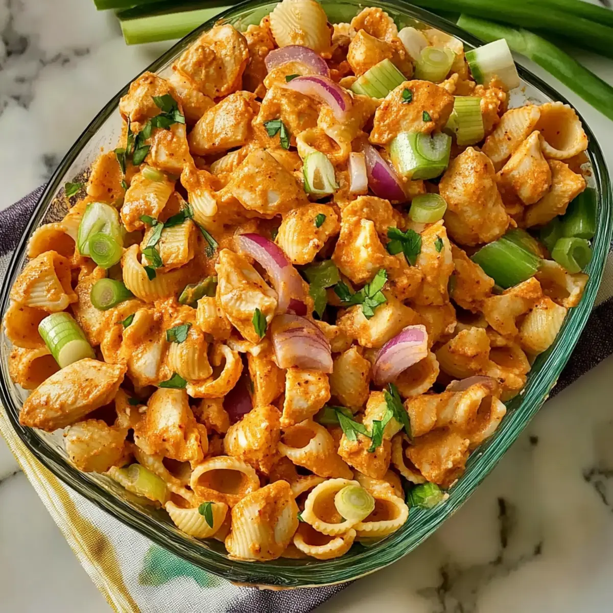 Spicy High Protein Buffalo Pasta Salad for Flavorful Meal Prep