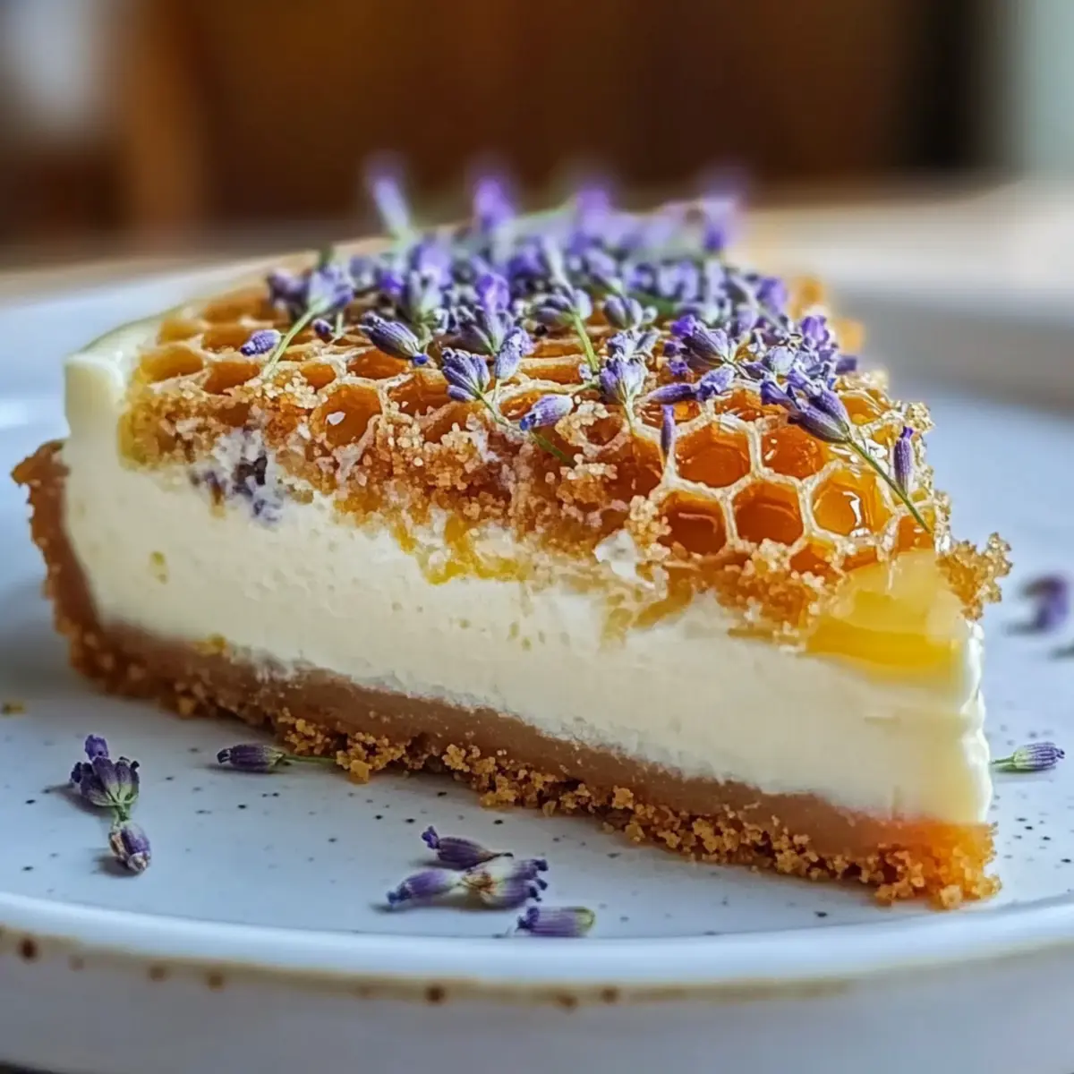Lemon Lavender Cheesecake Topped with Honeycomb Bliss