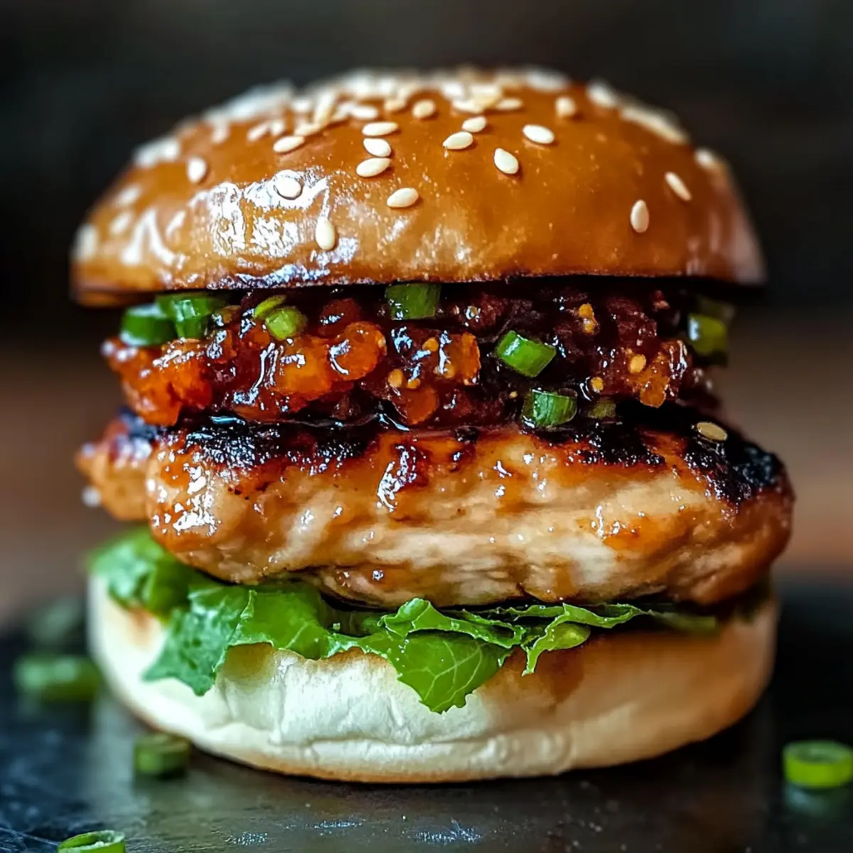 Gochujang Chicken Burgers with Kimchi Bacon Jam Bliss Awaits