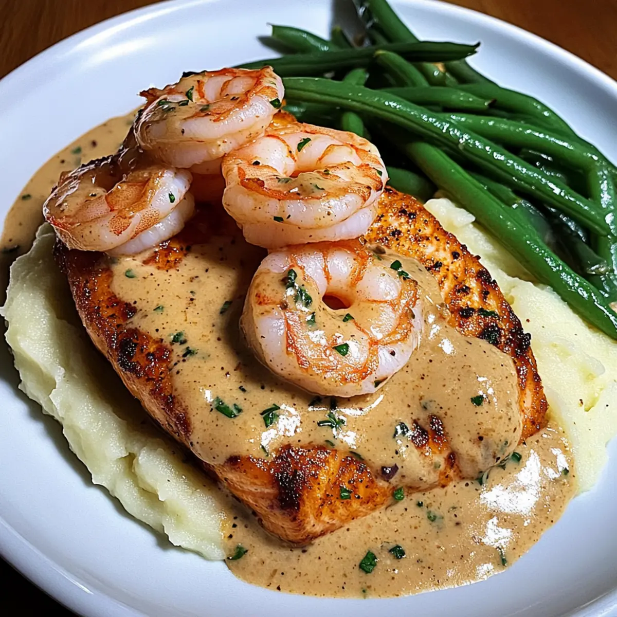 Cajun Shrimp and Salmon with Creamy Garlic Sauce Delight