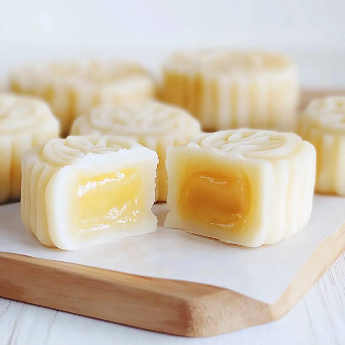 Lemon Snow Skin Mooncakes with Zesty Curd Lava Filling
