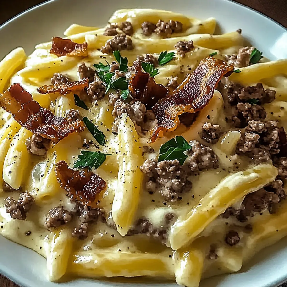Loaded Bacon Cheeseburger Alfredo Pasta: Comfort in Every Bite